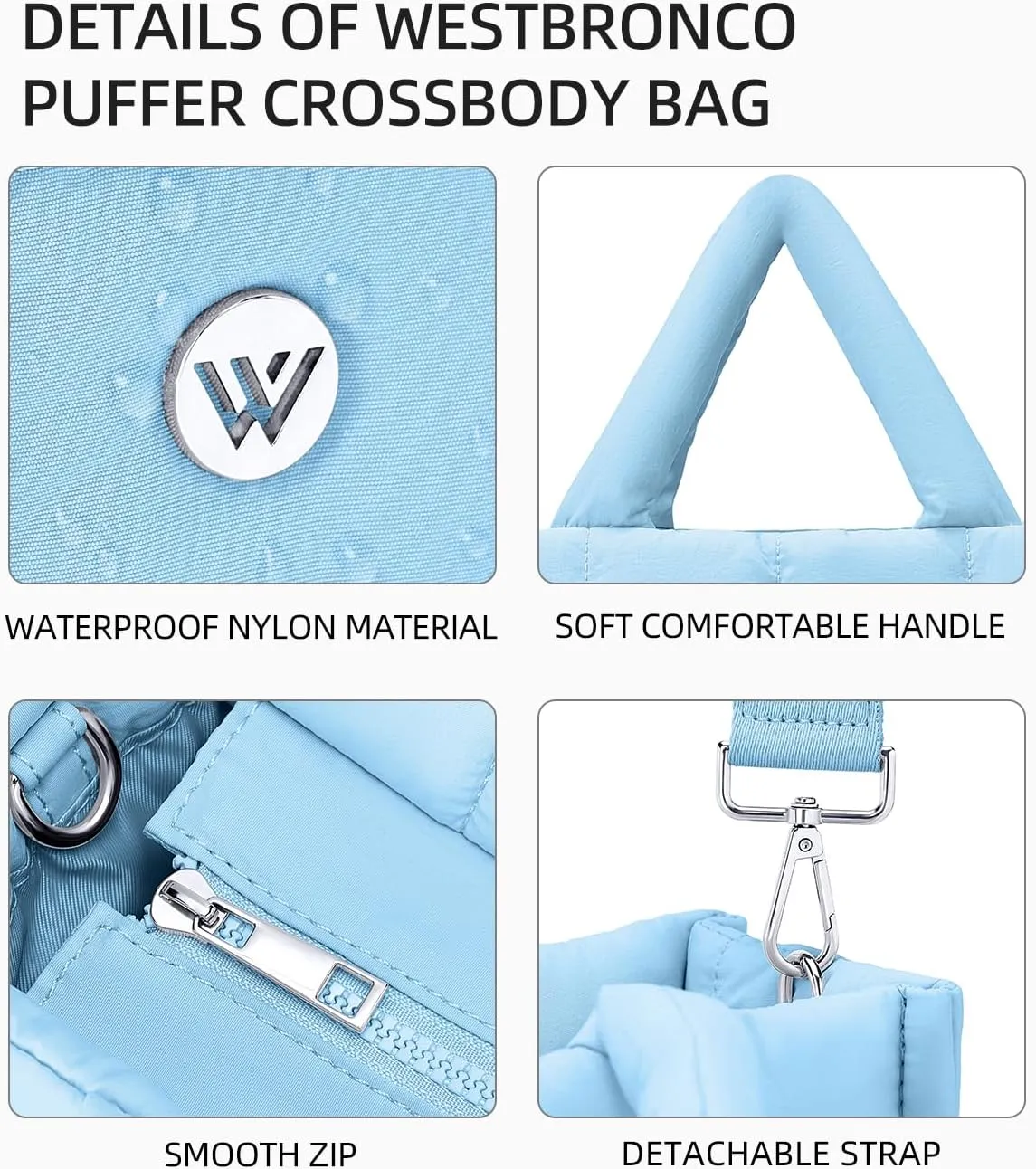 WESTBRONCO Puffer Crossbody Bags for Women Quilted Tote Bag Puffy Weekender Overnight Bag Nylon Shoulder Handbag