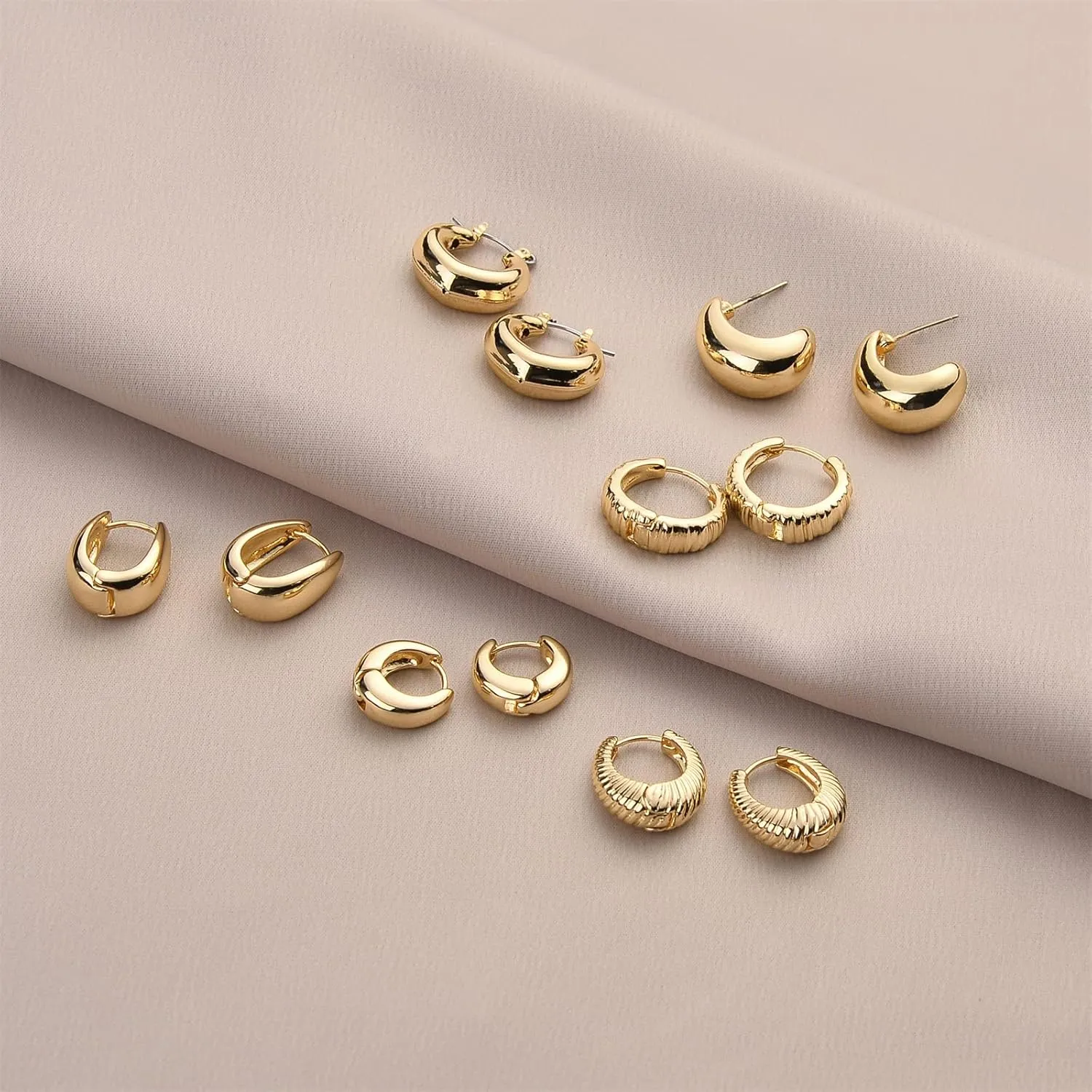 Wgoud Chunky Hoop Earrings Set 14K Gold Hoop Earrings for Women Hypoallergenic, Thick Hoops Earring set, Twist Huggie Hoop Earring
