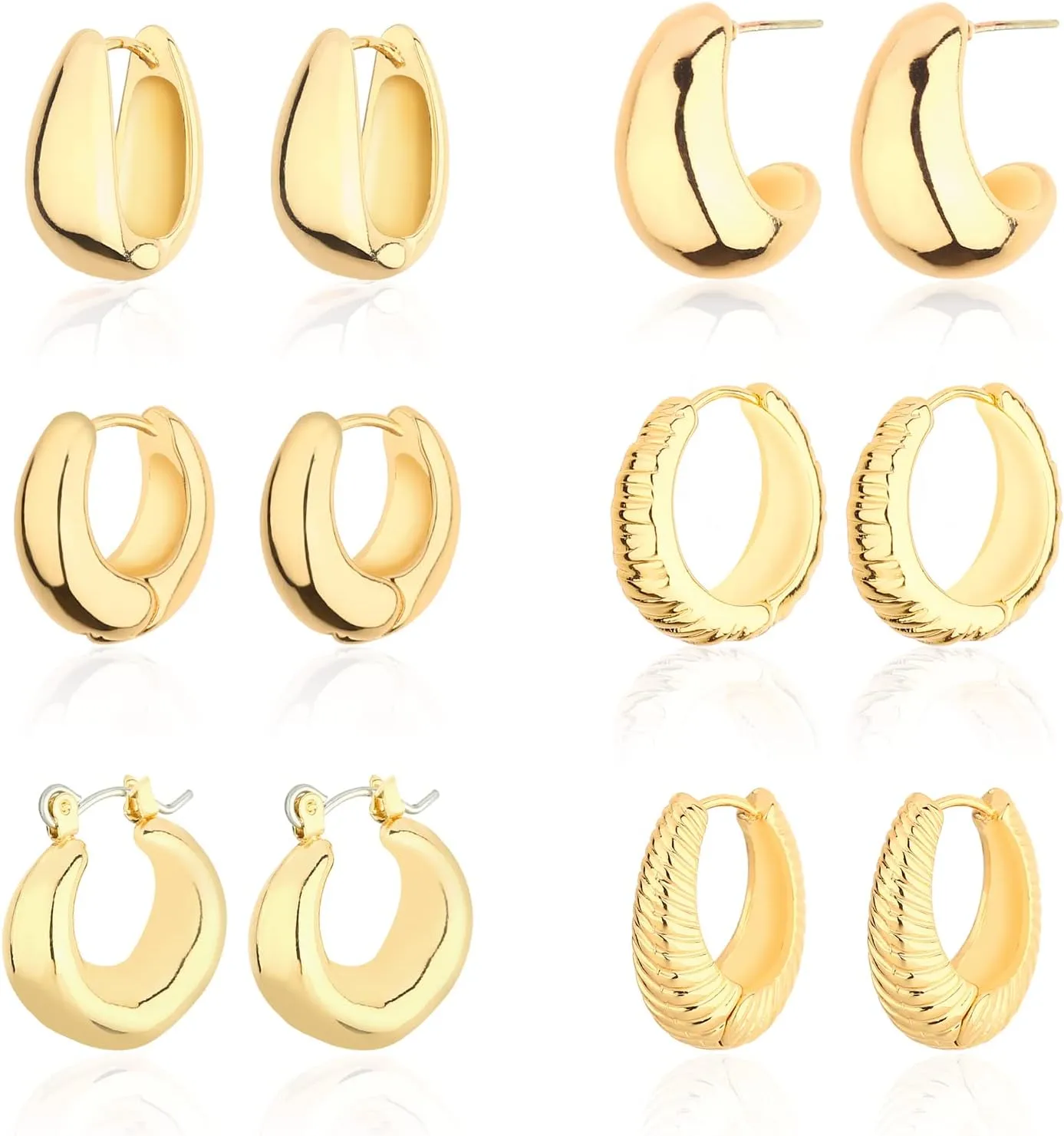 Wgoud Chunky Hoop Earrings Set 14K Gold Hoop Earrings for Women Hypoallergenic, Thick Hoops Earring set, Twist Huggie Hoop Earring