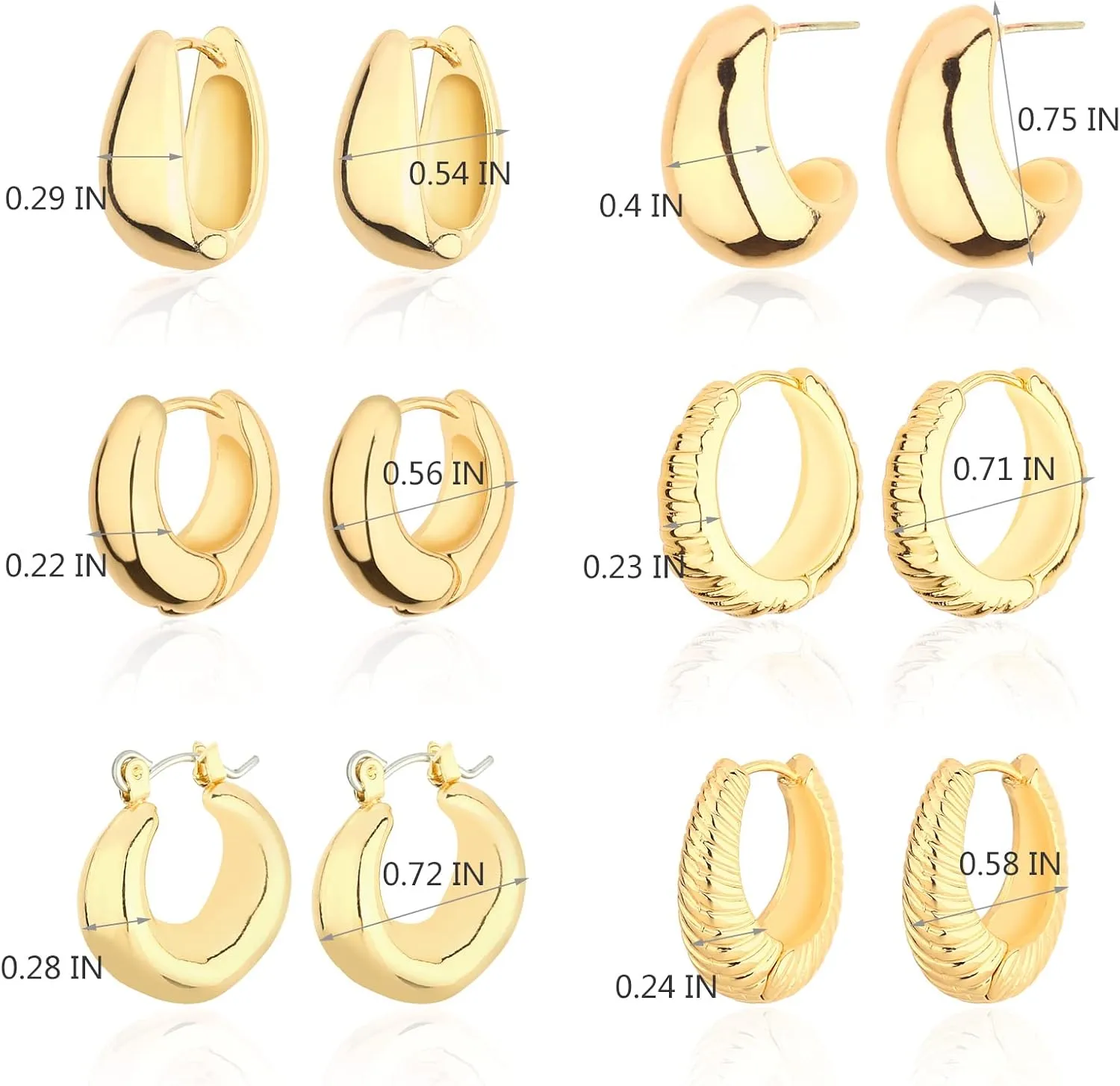Wgoud Chunky Hoop Earrings Set 14K Gold Hoop Earrings for Women Hypoallergenic, Thick Hoops Earring set, Twist Huggie Hoop Earring