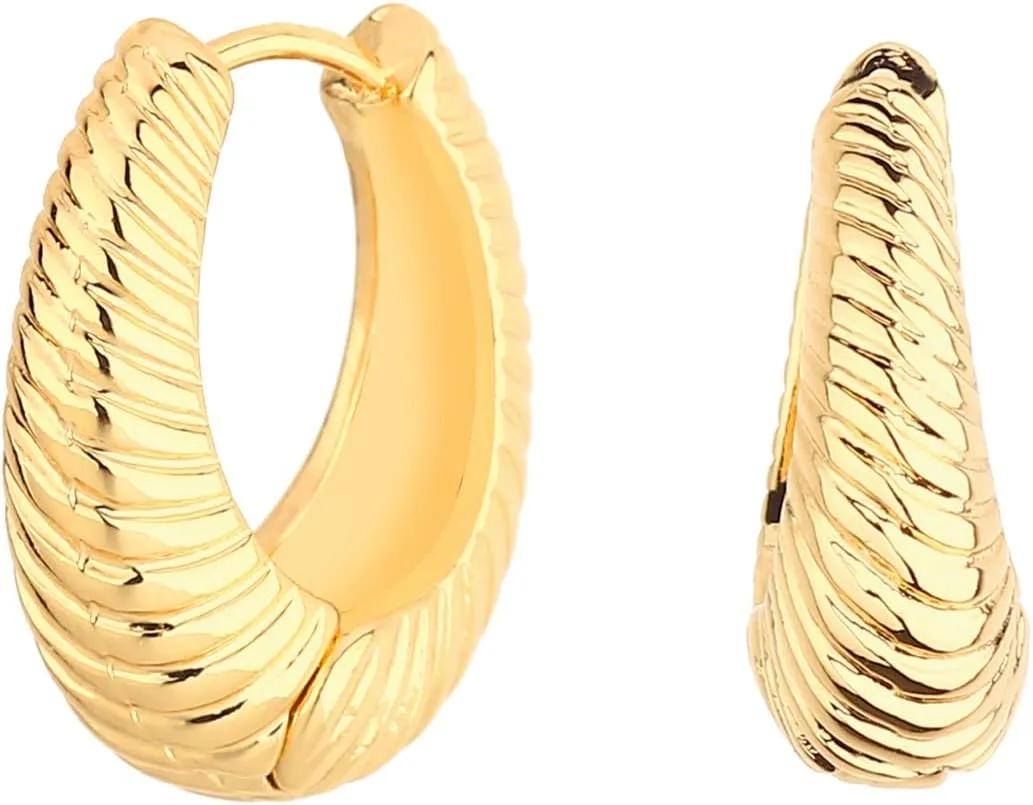 Wgoud Chunky Hoop Earrings Set 14K Gold Hoop Earrings for Women Hypoallergenic, Thick Hoops Earring set, Twist Huggie Hoop Earring