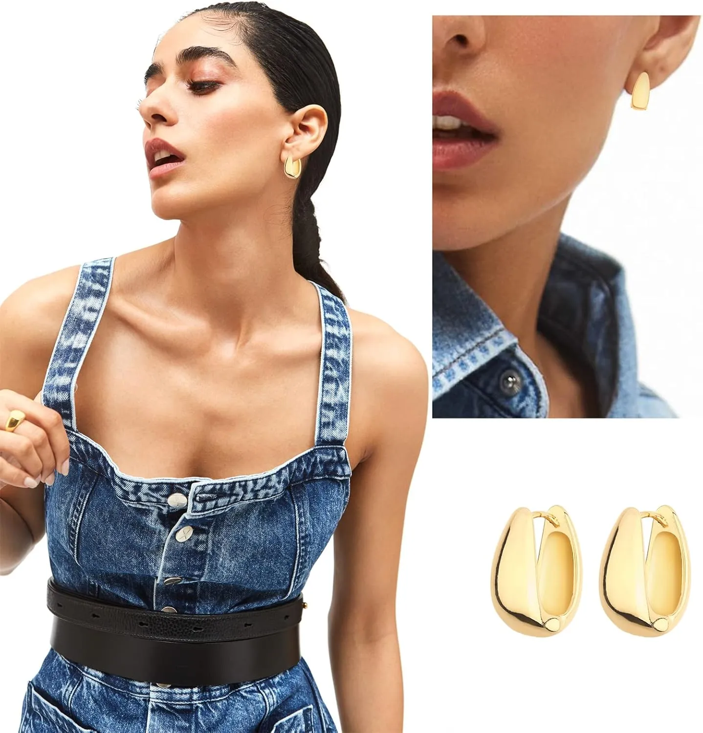 Wgoud Chunky Hoop Earrings Set 14K Gold Hoop Earrings for Women Hypoallergenic, Thick Hoops Earring set, Twist Huggie Hoop Earring