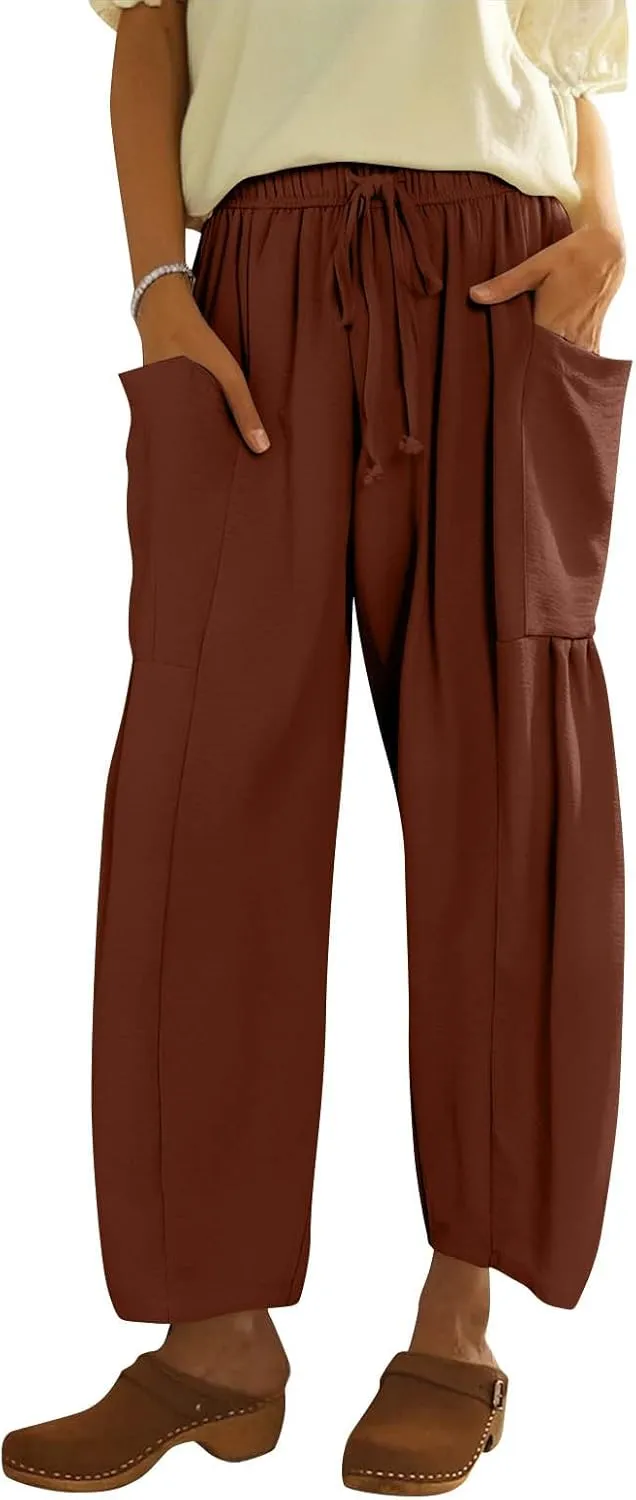 Wide Leg Harem Pants Women with Pockets Summer Casual Drawstring Plus Size Palazzo Pants 2025 Flowy Beach Cropped Pant