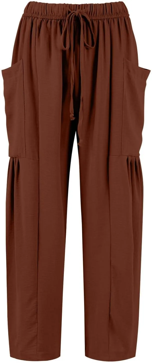 Wide Leg Harem Pants Women with Pockets Summer Casual Drawstring Plus Size Palazzo Pants 2025 Flowy Beach Cropped Pant
