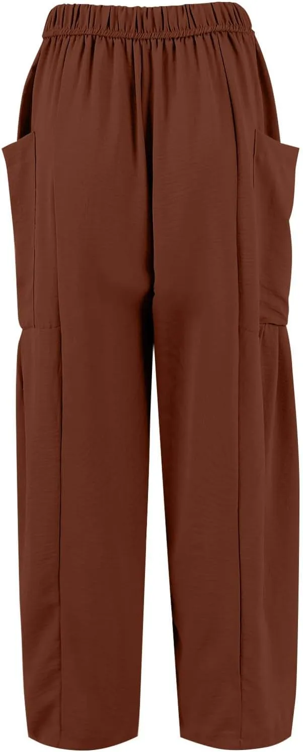 Wide Leg Harem Pants Women with Pockets Summer Casual Drawstring Plus Size Palazzo Pants 2025 Flowy Beach Cropped Pant