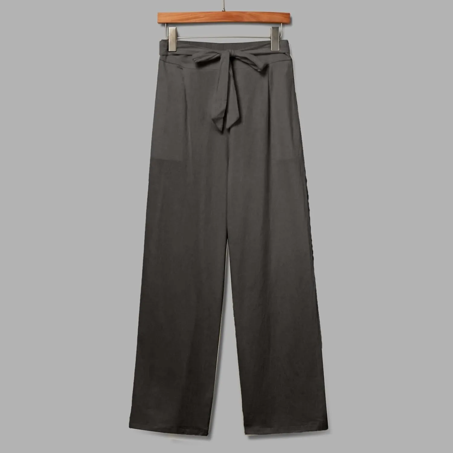 Wide Leg Linen Pants for Women Baggy High Waisted Drawstring Paperbag Pants Plus Size Palazzo Trousers with Pockets