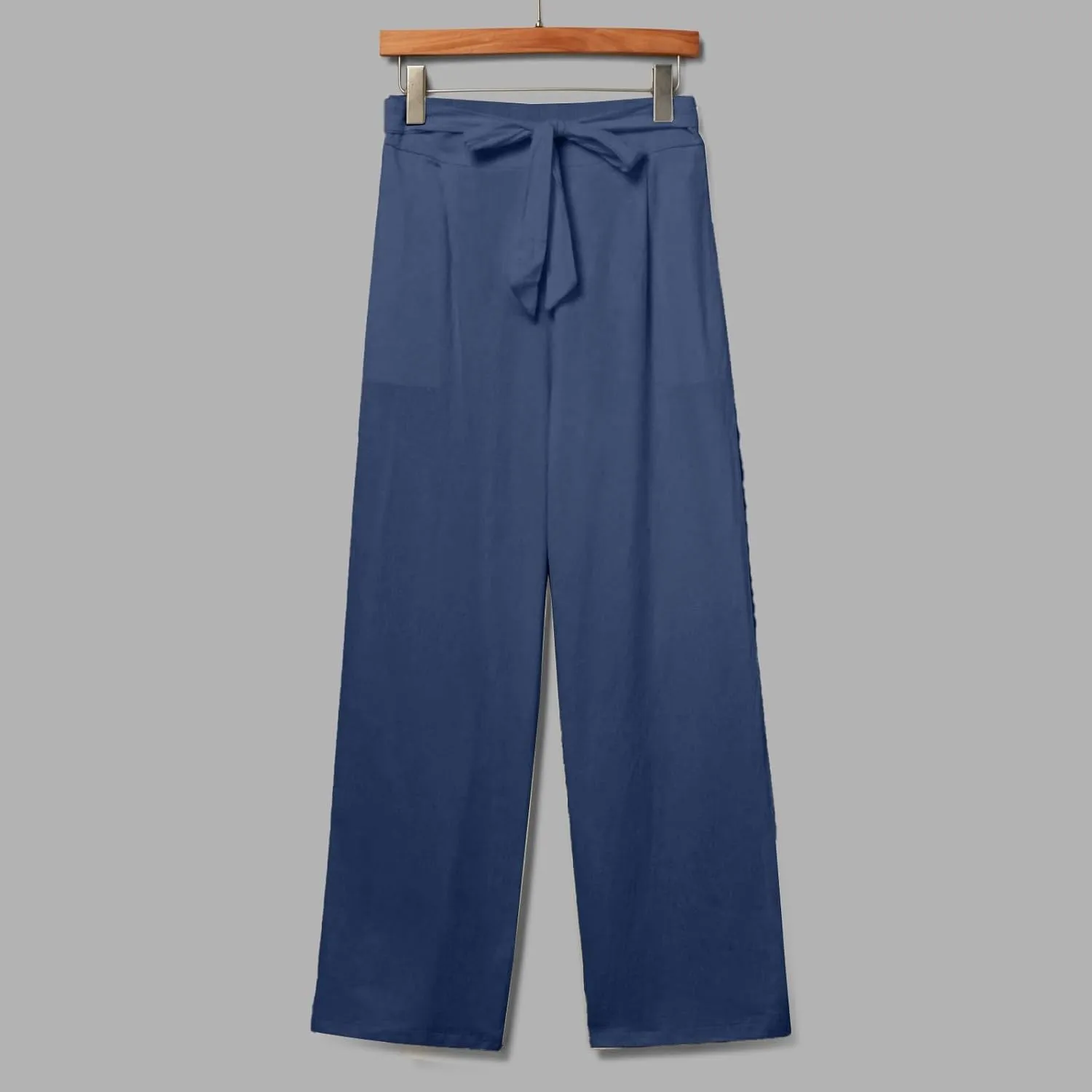 Wide Leg Linen Pants for Women Baggy High Waisted Drawstring Paperbag Pants Plus Size Palazzo Trousers with Pockets