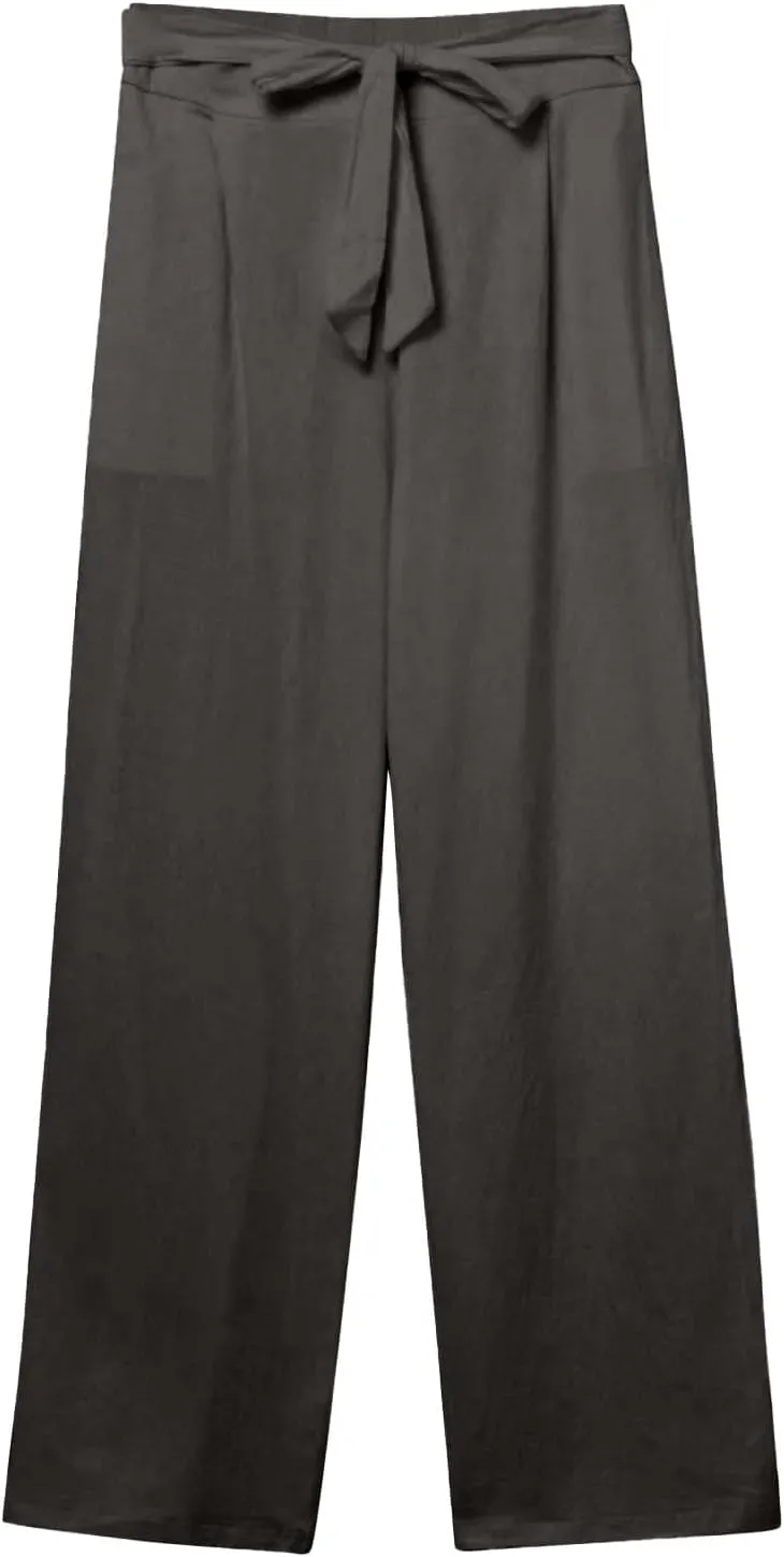 Wide Leg Linen Pants for Women Baggy High Waisted Drawstring Paperbag Pants Plus Size Palazzo Trousers with Pockets