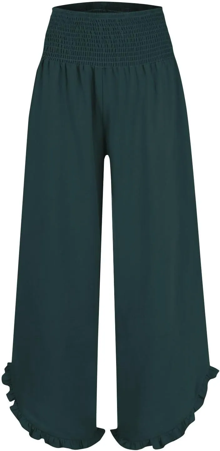 Wide Leg Linen Pants for Women Plus Szie Smocked High Waisted Ruffle Lounge Pants Gauze Summer Pants for Women 2025