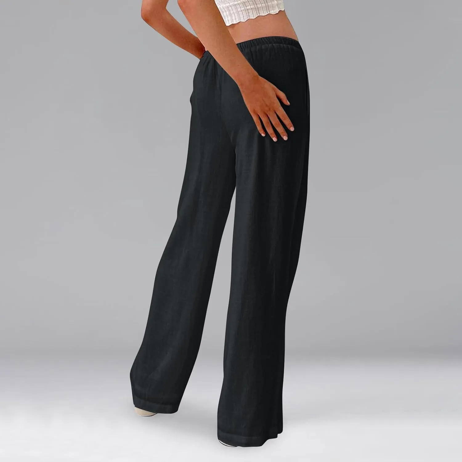 Wide Leg Palazzo Pants for Women Linen Pants Drawstring High Waist Summer Pant Slack Casual Trousers with Pockets