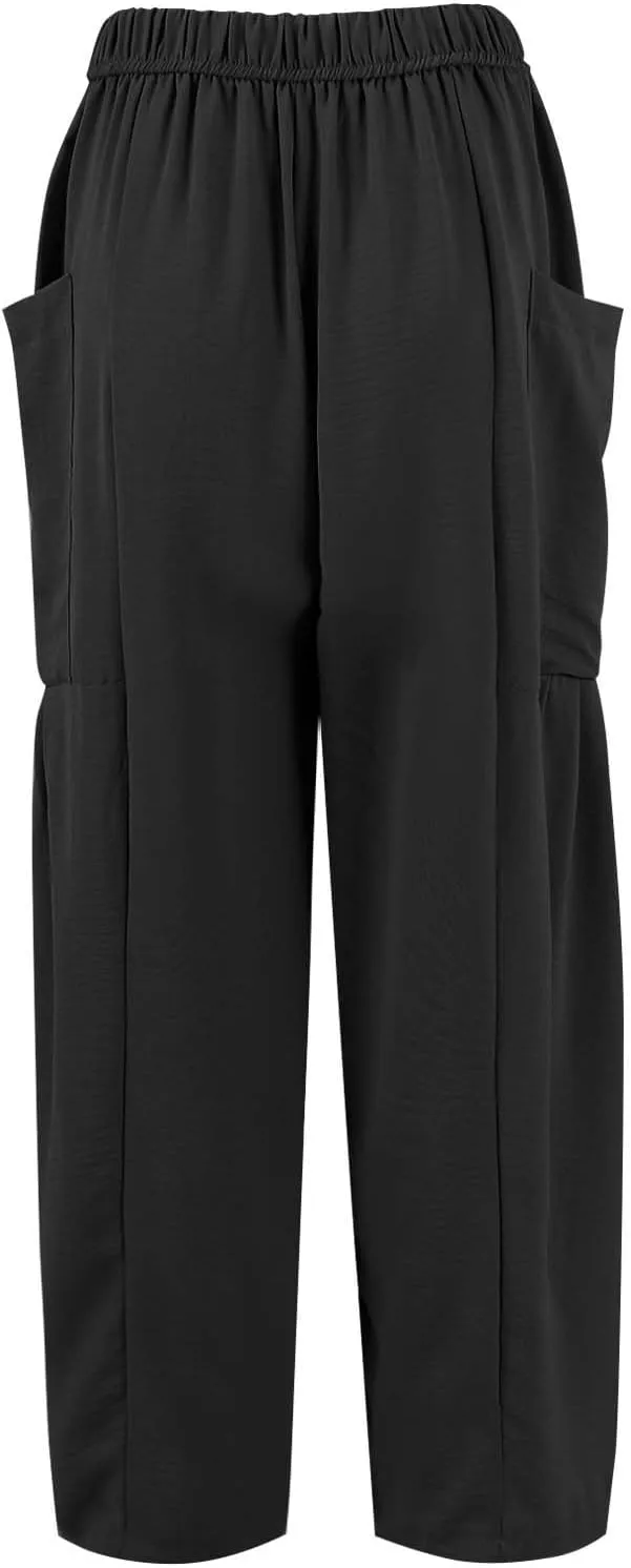 Wide Leg Pants Women Casual Loose Drawstring Palazzo Harem Pants with Pockets Summer Flowy Mid Rise Barrel Travel Pant