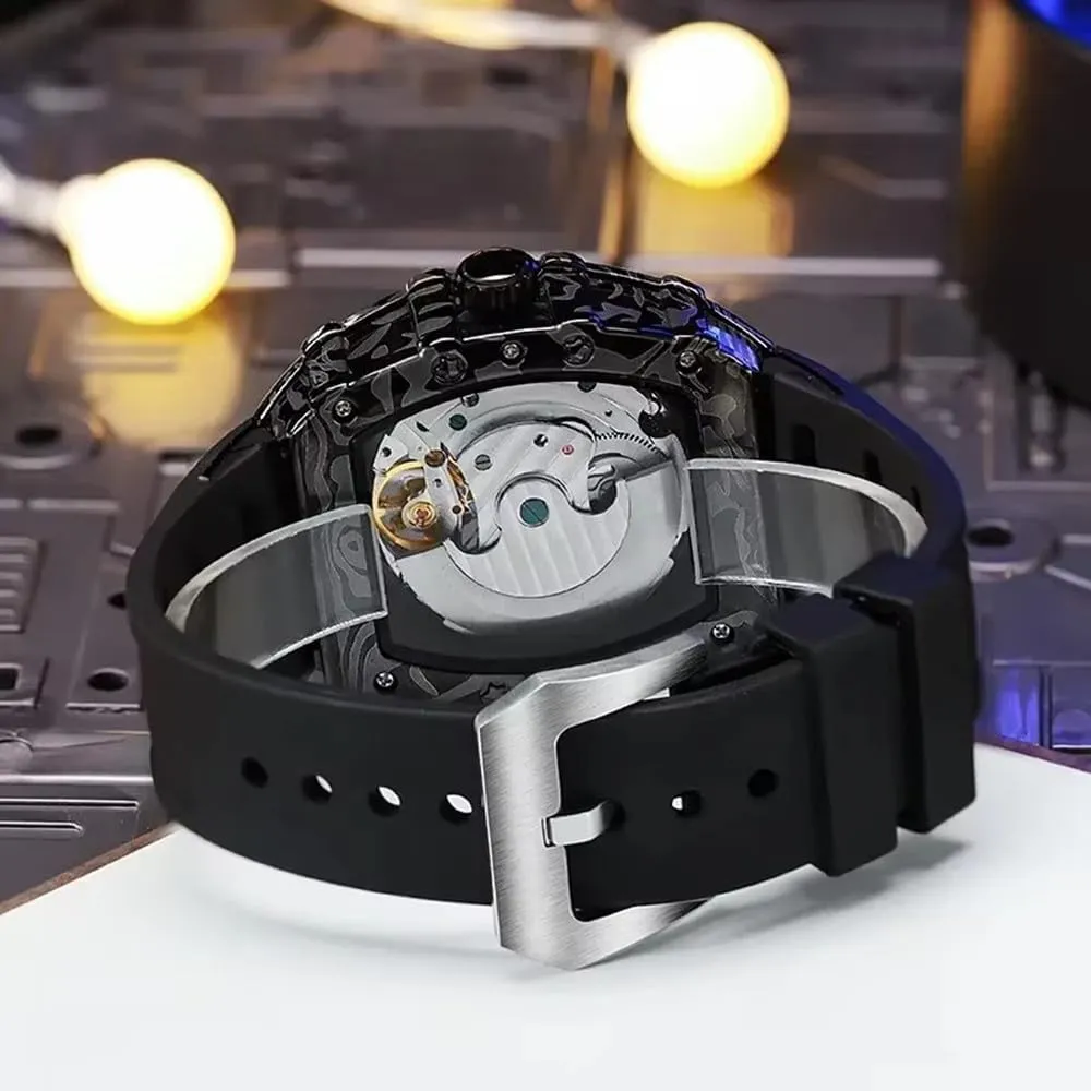 Wine Barrel Luxury Sports Men's Watches Tourbillon Luminous Automatic Watch Waterproof Man Silicone Strap Mechanical Wristwatch with Luminous dial