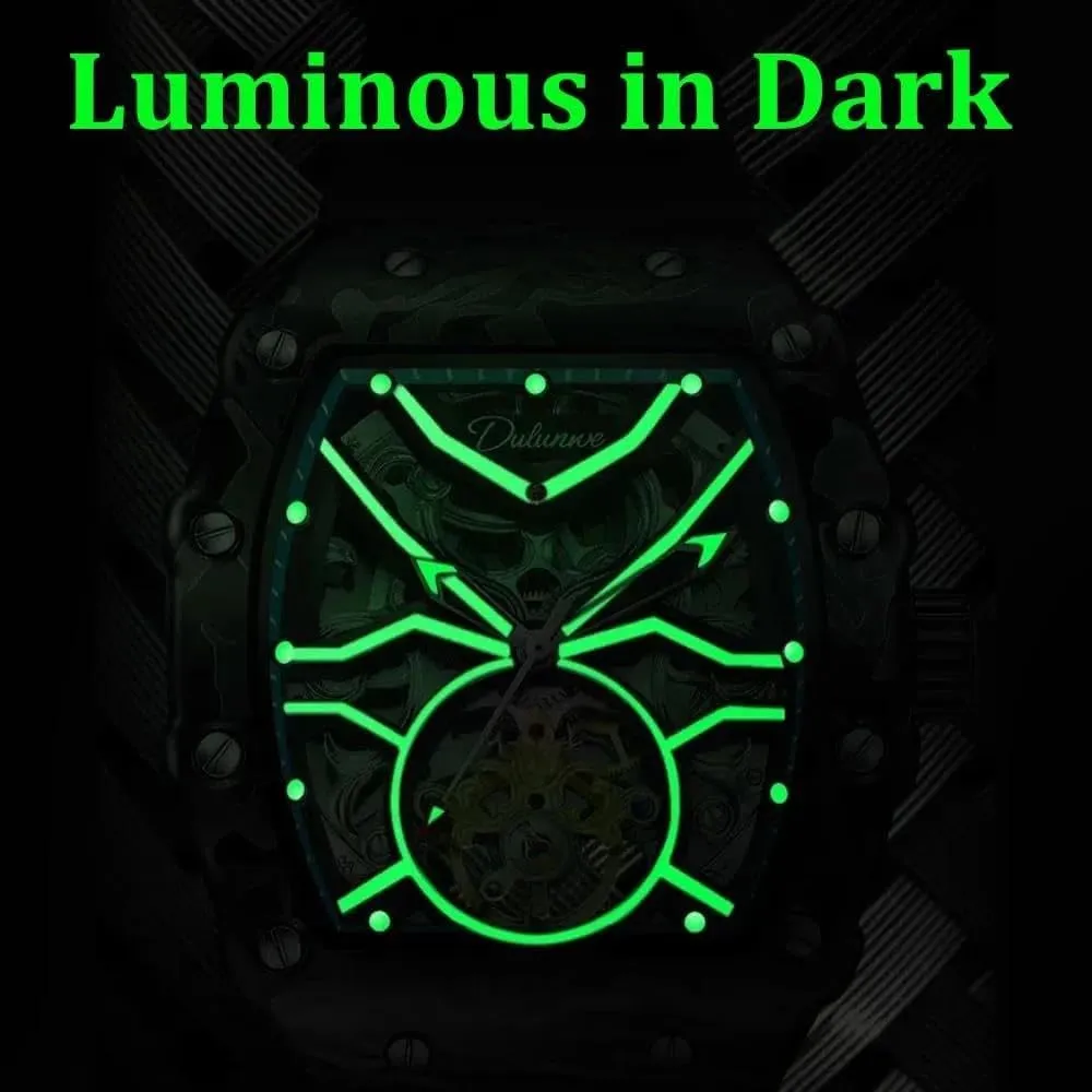 Wine Barrel Luxury Sports Men's Watches Tourbillon Luminous Automatic Watch Waterproof Man Silicone Strap Mechanical Wristwatch with Luminous dial