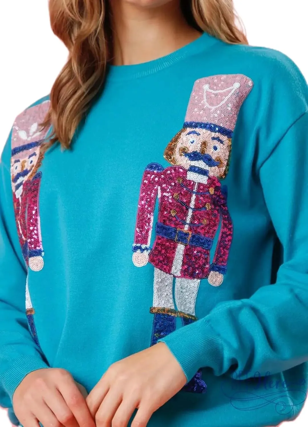 Women Cute Glitter Holiday Letter Sweaters Sparkle Sequin Long Sleeve Tops Casual Round Neck Pullover Sweatshirts