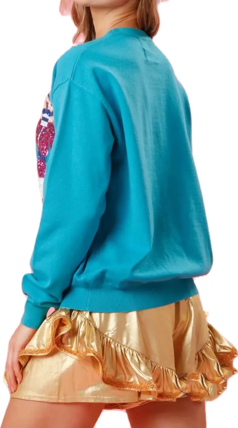 Women Cute Glitter Holiday Letter Sweaters Sparkle Sequin Long Sleeve Tops Casual Round Neck Pullover Sweatshirts