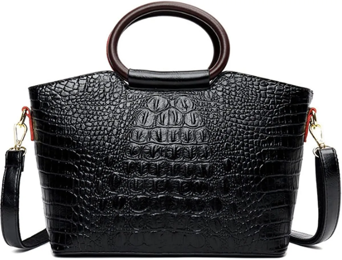 Women Satchel Purses and Handbags Leather Ring Top-Handle Bag Embossed Crocodile Pattern Flap Shoulder Crossbody Bag