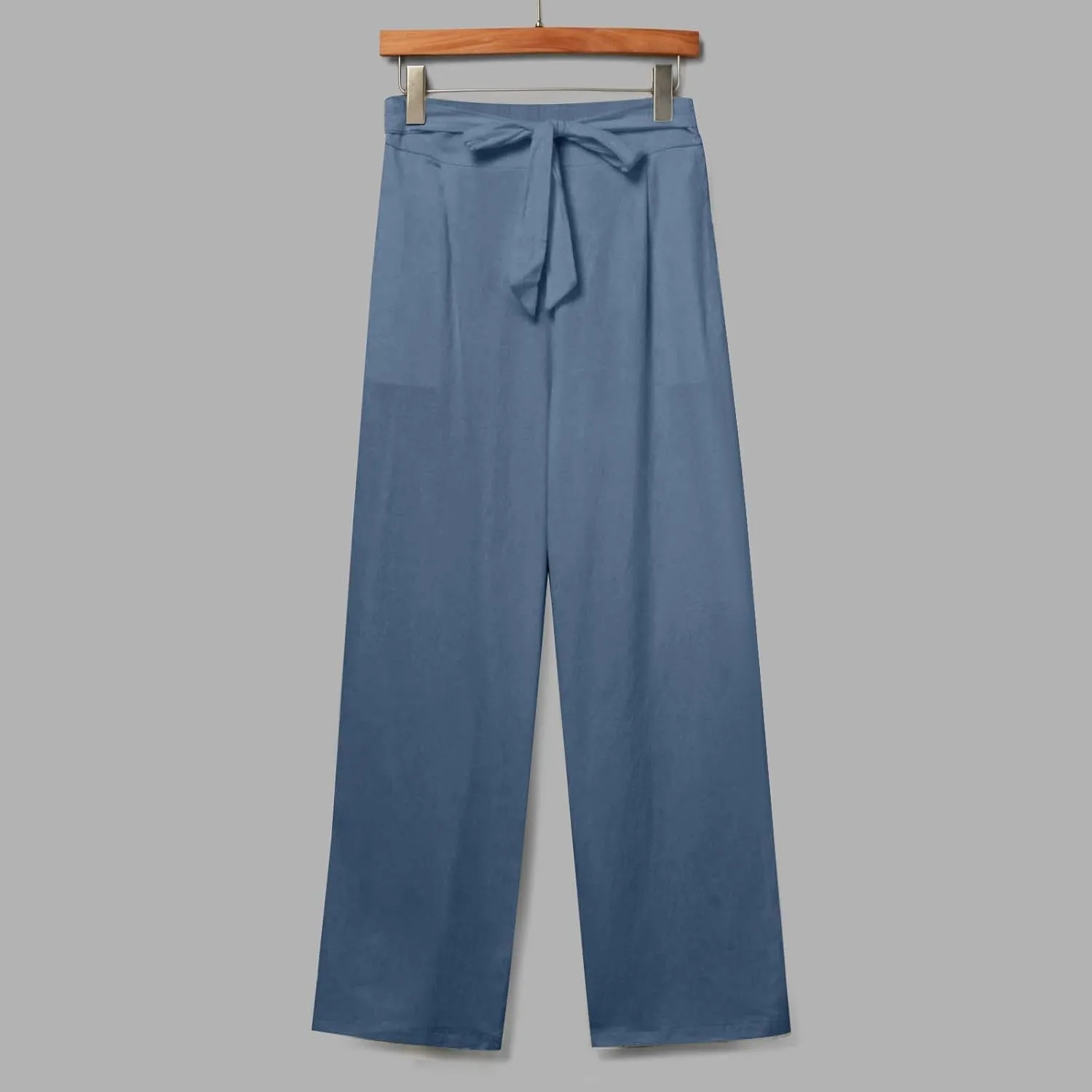 Women Straight Leg Linen Pants Summer Lightweight Drawstring High Waist Lounge Trousers Loose Comfy Boho Beach Pants