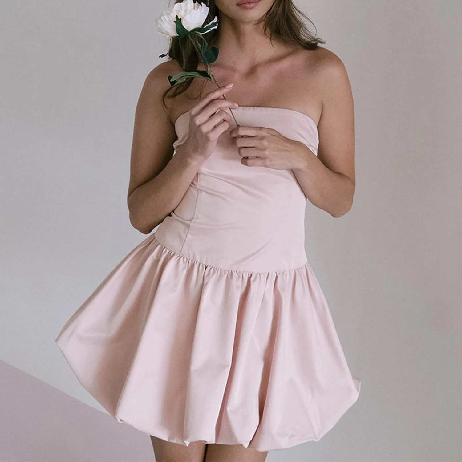 Women Y2k Puff Bubble Dress 2024 Summer Strapless Mini Dress Casual Patchwork Bandeau Tube Corset Party Sundress