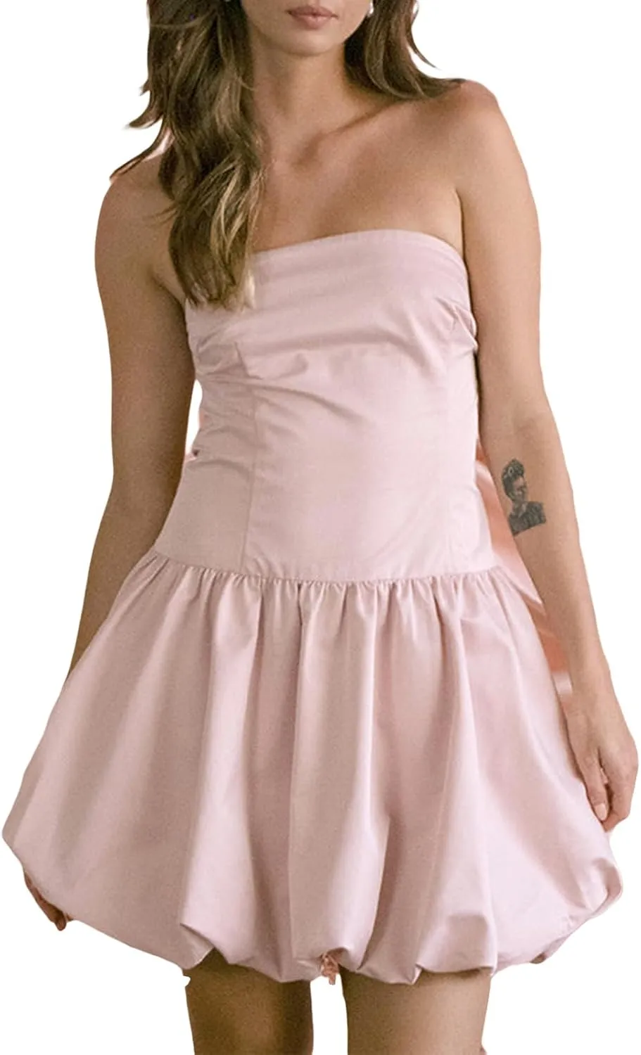 Women Y2k Puff Bubble Dress 2024 Summer Strapless Mini Dress Casual Patchwork Bandeau Tube Corset Party Sundress