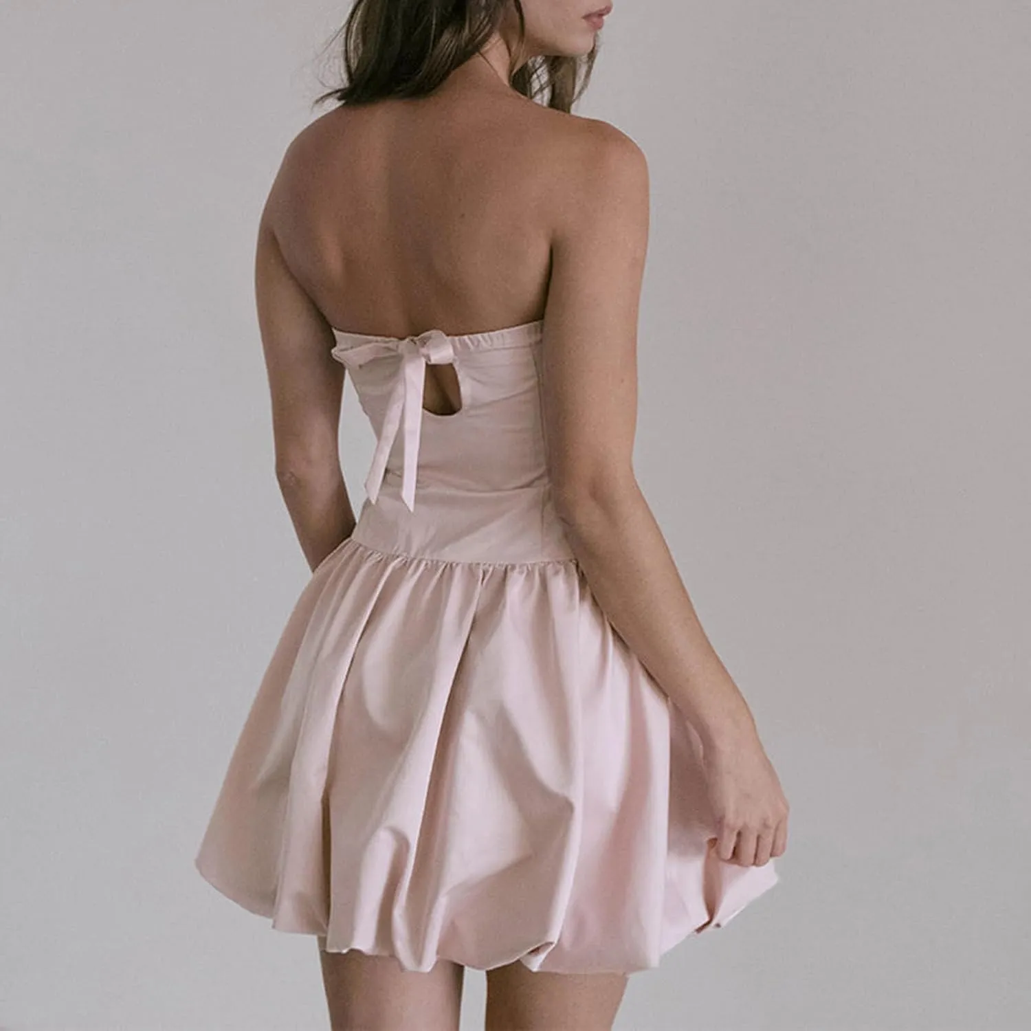 Women Y2k Puff Bubble Dress 2024 Summer Strapless Mini Dress Casual Patchwork Bandeau Tube Corset Party Sundress