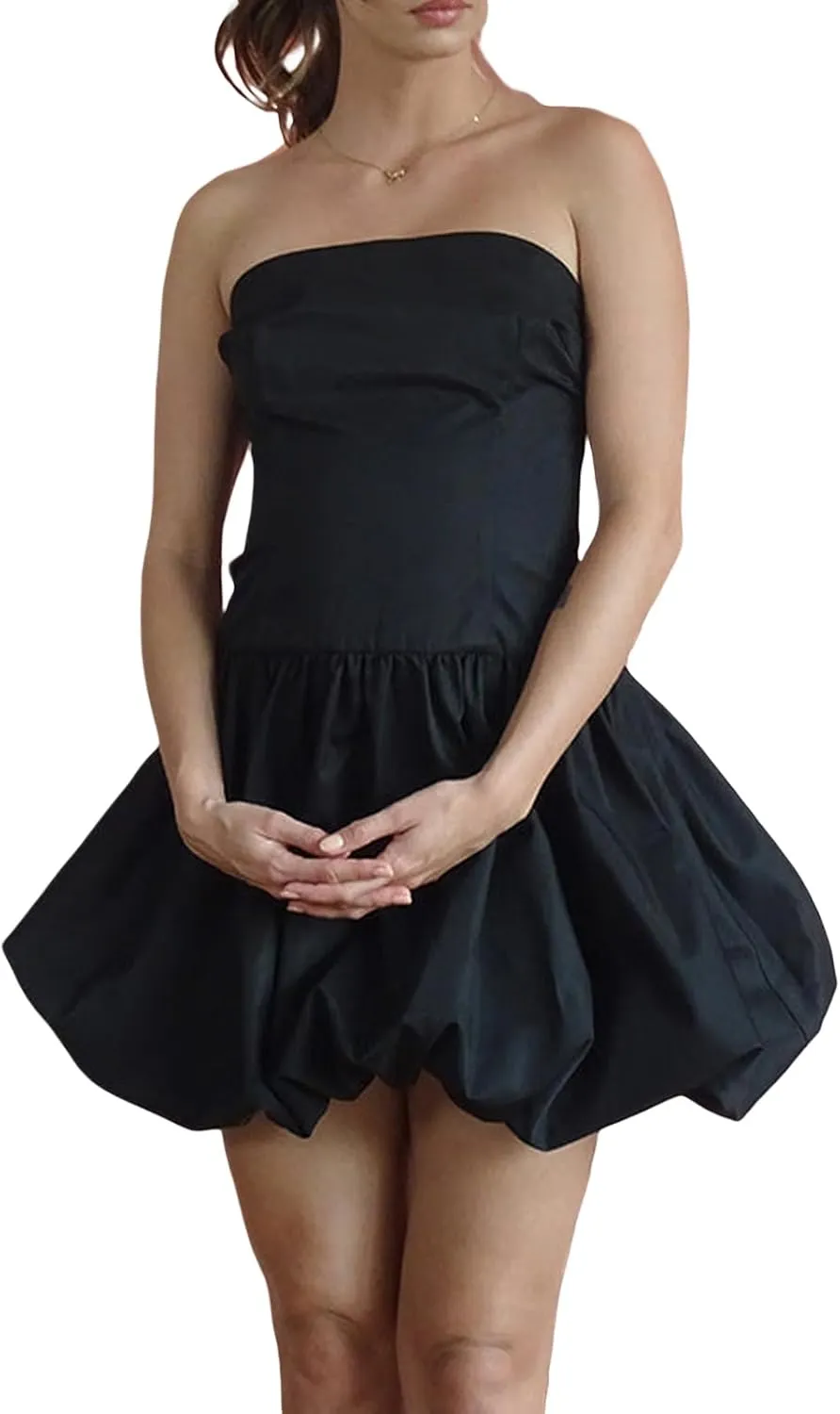 Women Y2k Puff Bubble Dress 2024 Summer Strapless Mini Dress Casual Patchwork Bandeau Tube Corset Party Sundress