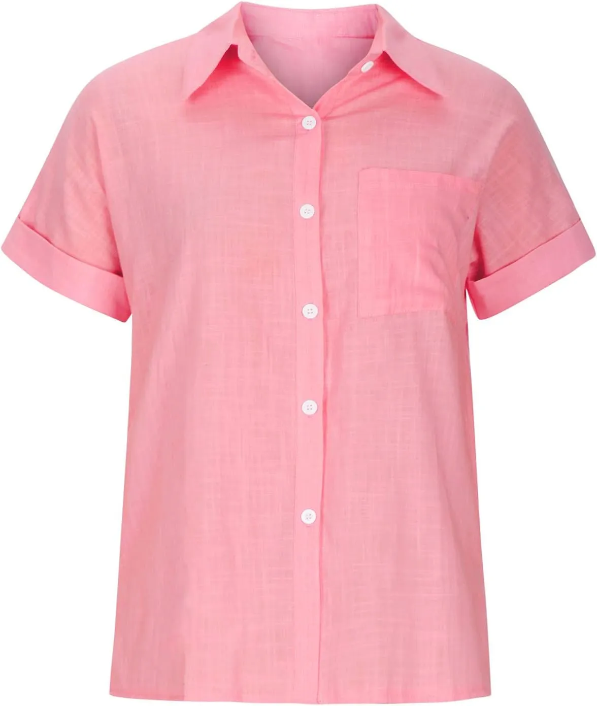 Womens Button Down Cotton Linen Shirts V Neck Roll Up Short Sleeve Blouses Loose Collared Shirt Summer Casual Tops