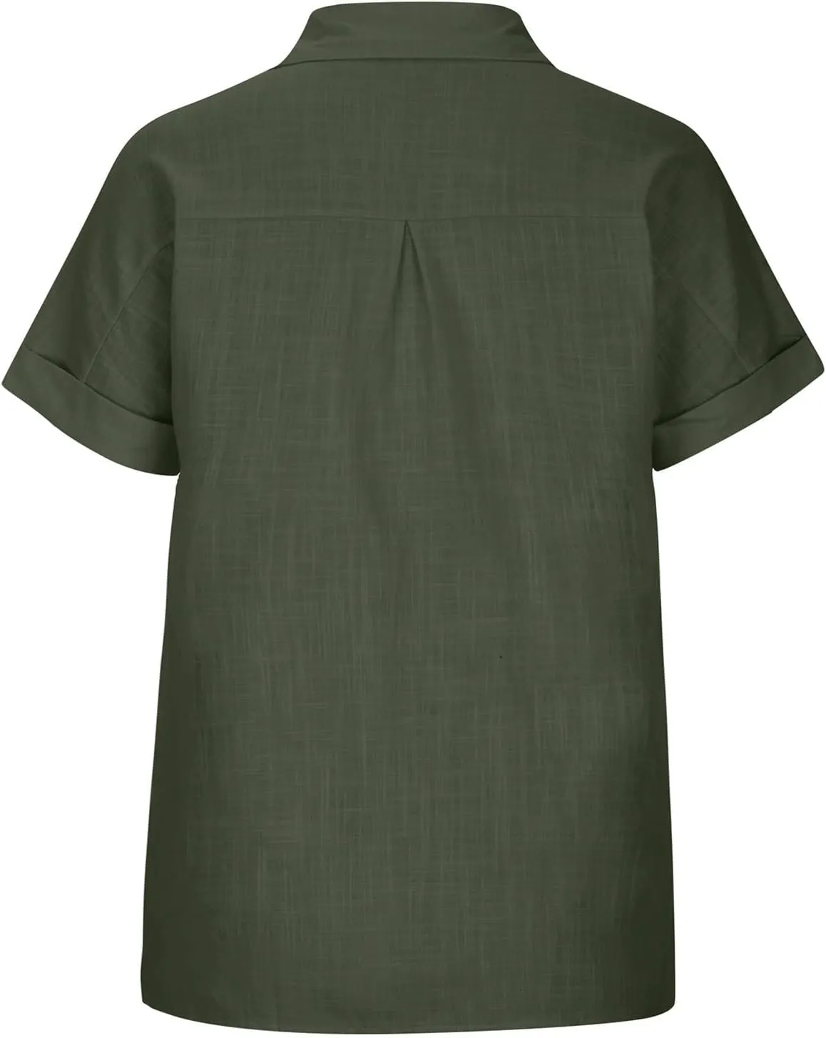 Womens Button Down Cotton Linen Shirts V Neck Roll Up Short Sleeve Blouses Loose Collared Shirt Summer Casual Tops