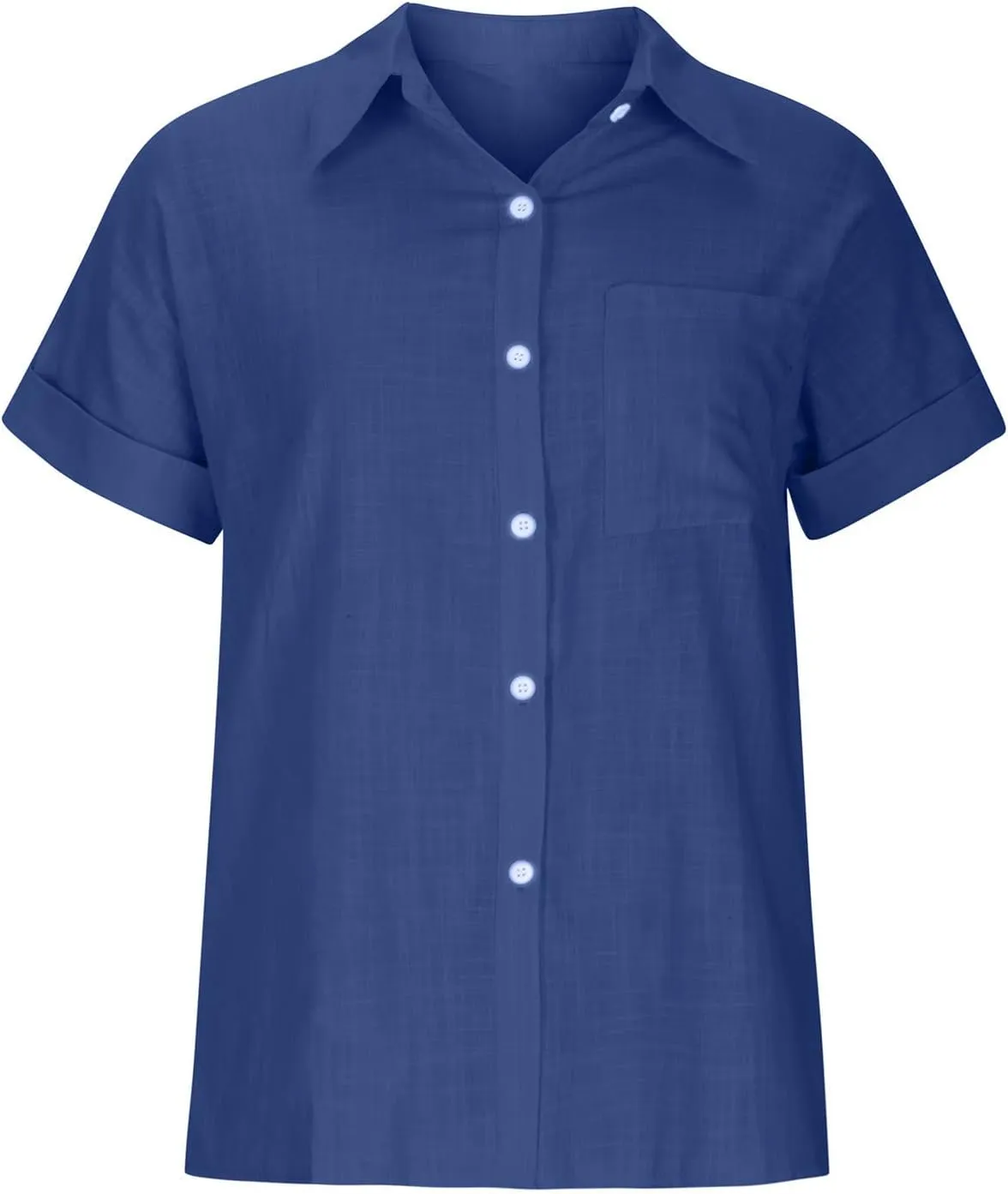 Womens Button Down Cotton Linen Shirts V Neck Roll Up Short Sleeve Blouses Loose Collared Shirt Summer Casual Tops