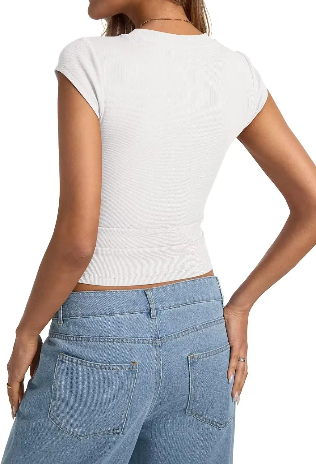 Womens Cap Sleeve Tops Summer Crew Neck Short Sleeve Shirts Slim Fit Basic Ribbed Tops Y2K 2025 Going Out Crop