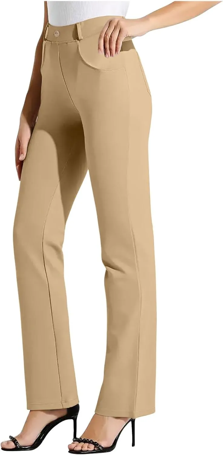 Womens Dress Pants Work Office Wide Leg Pants High Waist Stretch Business Trousers Fashion Palazzo Casual Slacks