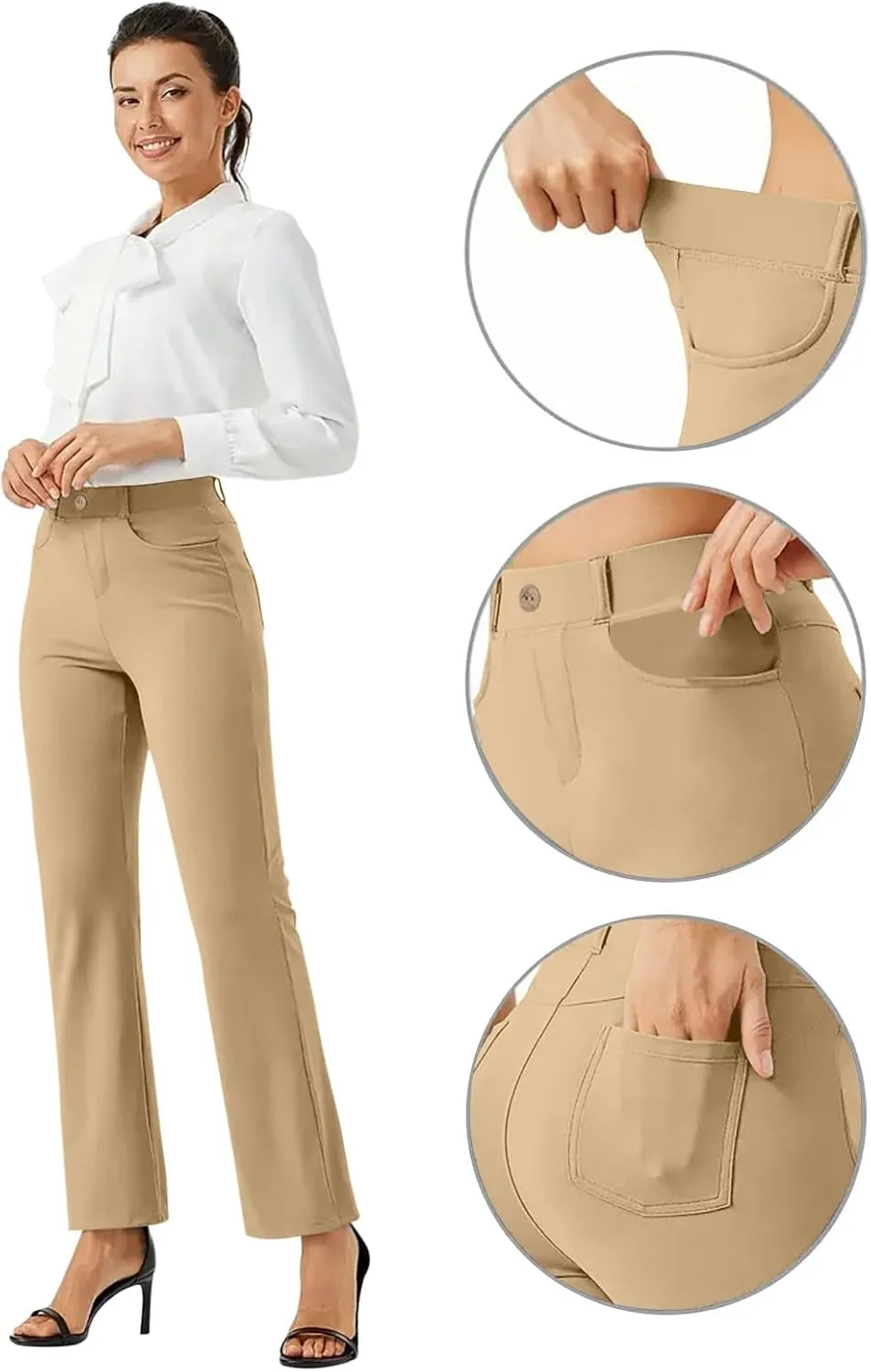 Womens Dress Pants Work Office Wide Leg Pants High Waist Stretch Business Trousers Fashion Palazzo Casual Slacks