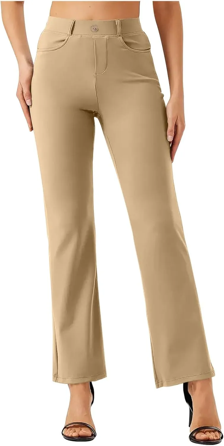 Womens Dress Pants Work Office Wide Leg Pants High Waist Stretch Business Trousers Fashion Palazzo Casual Slacks