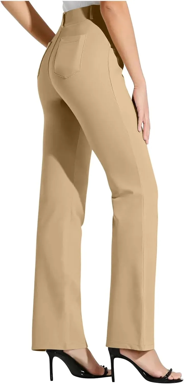 Womens Dress Pants Work Office Wide Leg Pants High Waist Stretch Business Trousers Fashion Palazzo Casual Slacks
