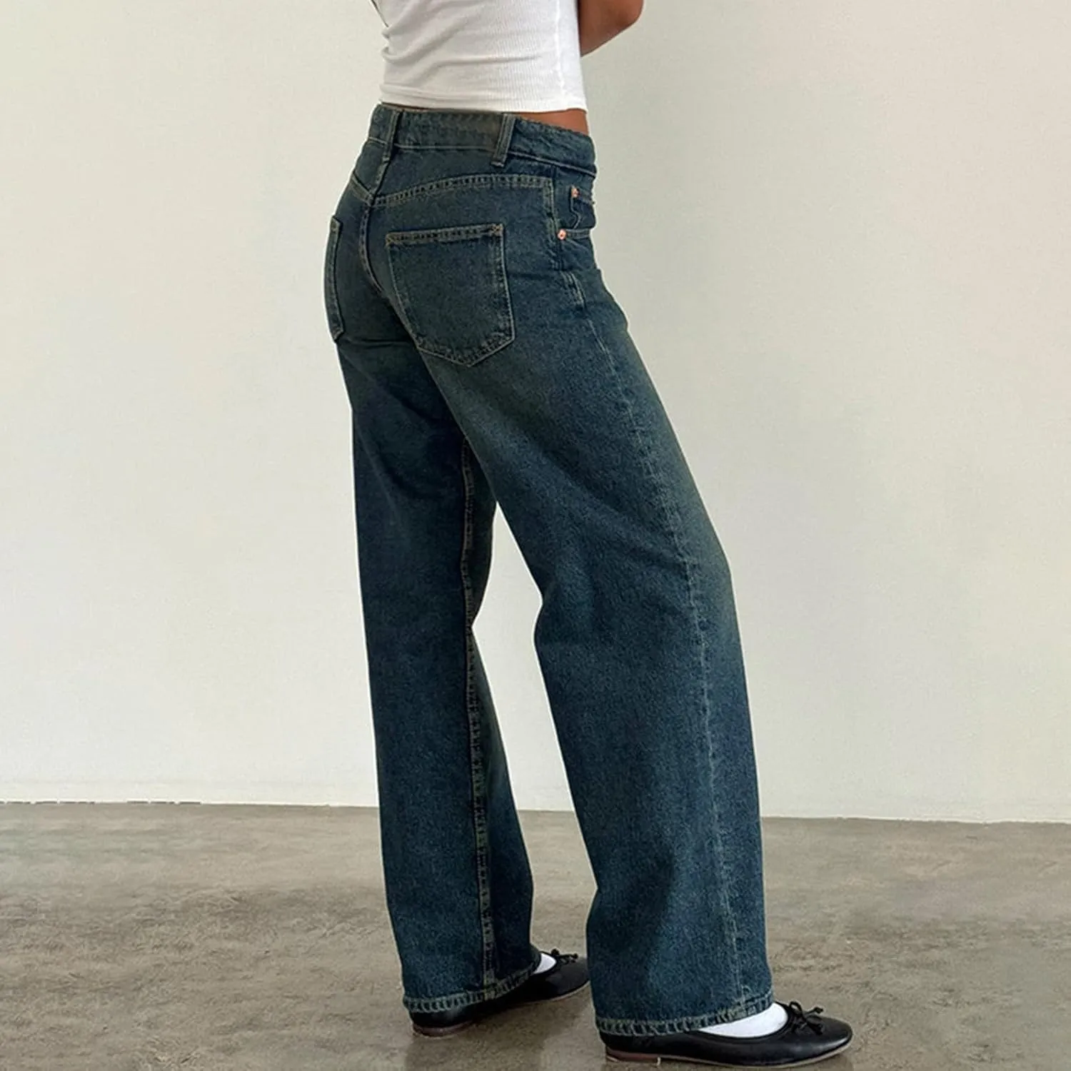 Womens French Terry Wide Leg Sweatpants Jeans Vintage Distressed Breathable Comfort Pants Casual Workout Y2K Clothes