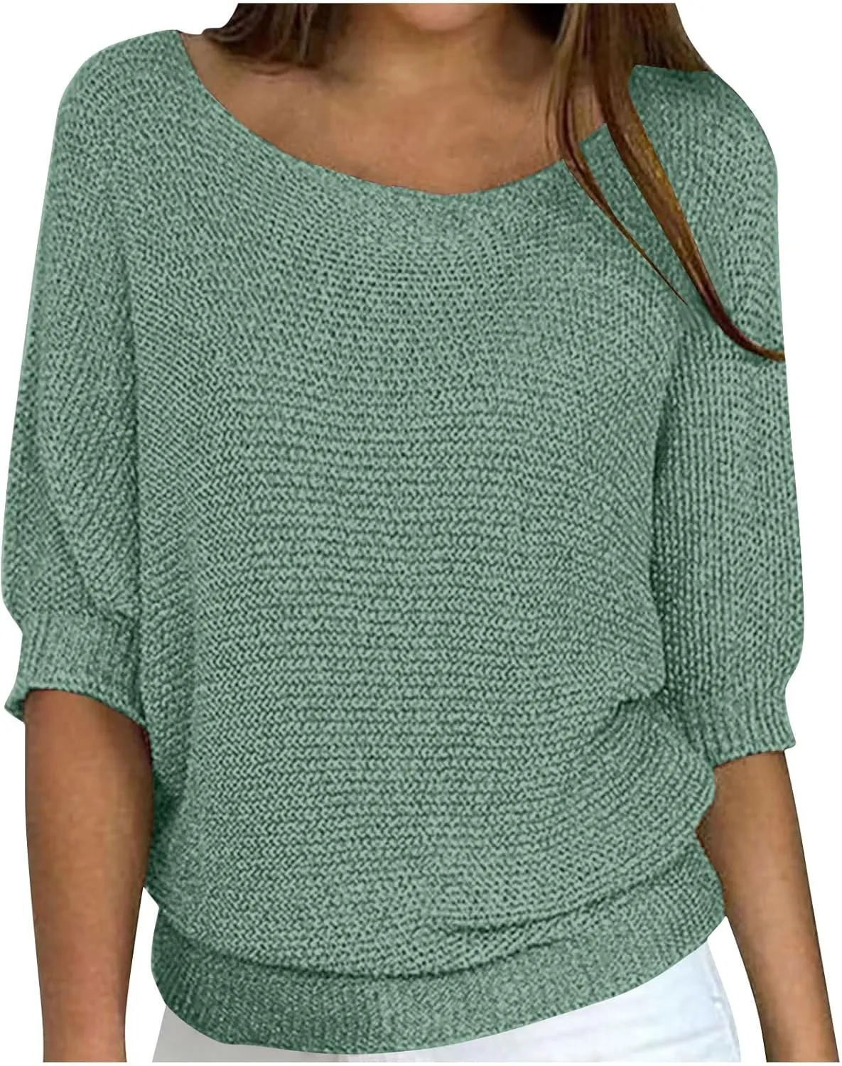 Womens Lightweight Sweater Casual Half Sleeve Pullover Tops Round Neck Shirts Ribbed Knit Blouse Loose Fit Tunics