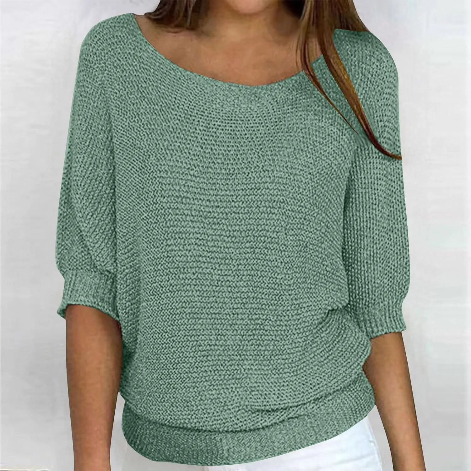 Womens Lightweight Sweater Casual Half Sleeve Pullover Tops Round Neck Shirts Ribbed Knit Blouse Loose Fit Tunics