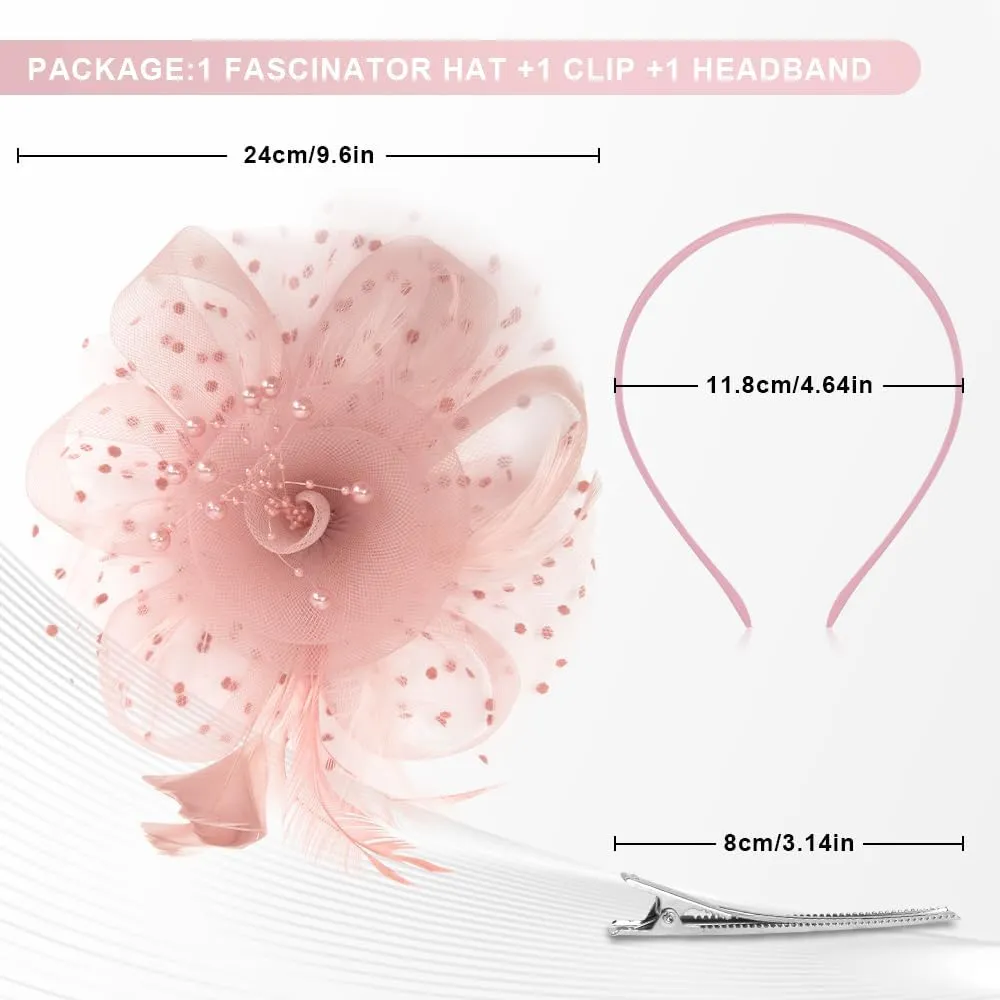 Women's Pink Fascinator Derby Hat - One Size (Medium to Large), Straw, Spring/Summer Formal Event Hat for Women
