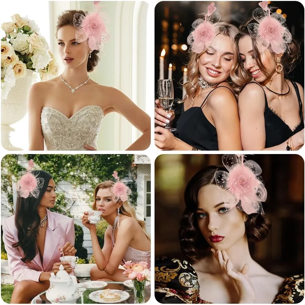Women's Pink Fascinator Derby Hat - One Size (Medium to Large), Straw, Spring/Summer Formal Event Hat for Women