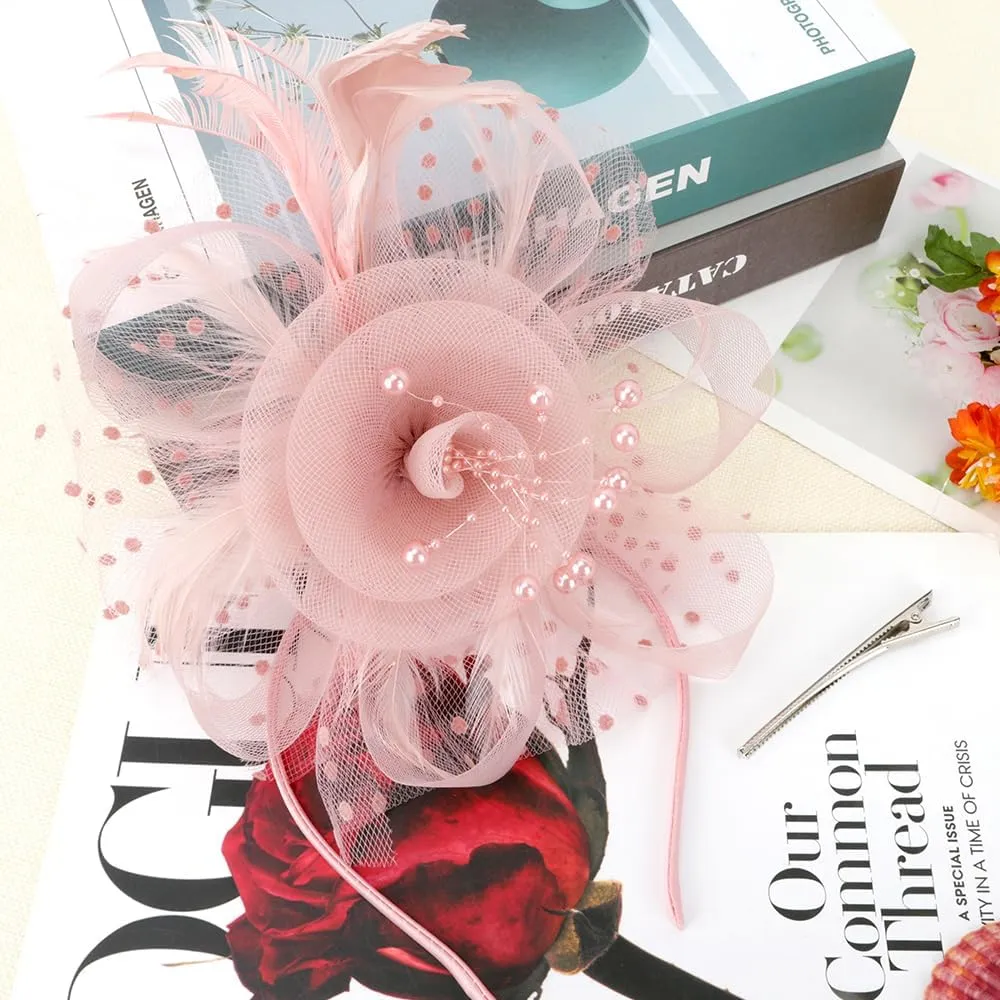 Women's Pink Fascinator Derby Hat - One Size (Medium to Large), Straw, Spring/Summer Formal Event Hat for Women