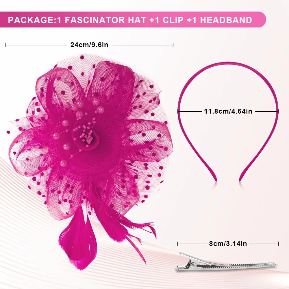 Women's Pink Fascinator Derby Hat - One Size (Medium to Large), Straw, Spring/Summer Formal Event Hat for Women