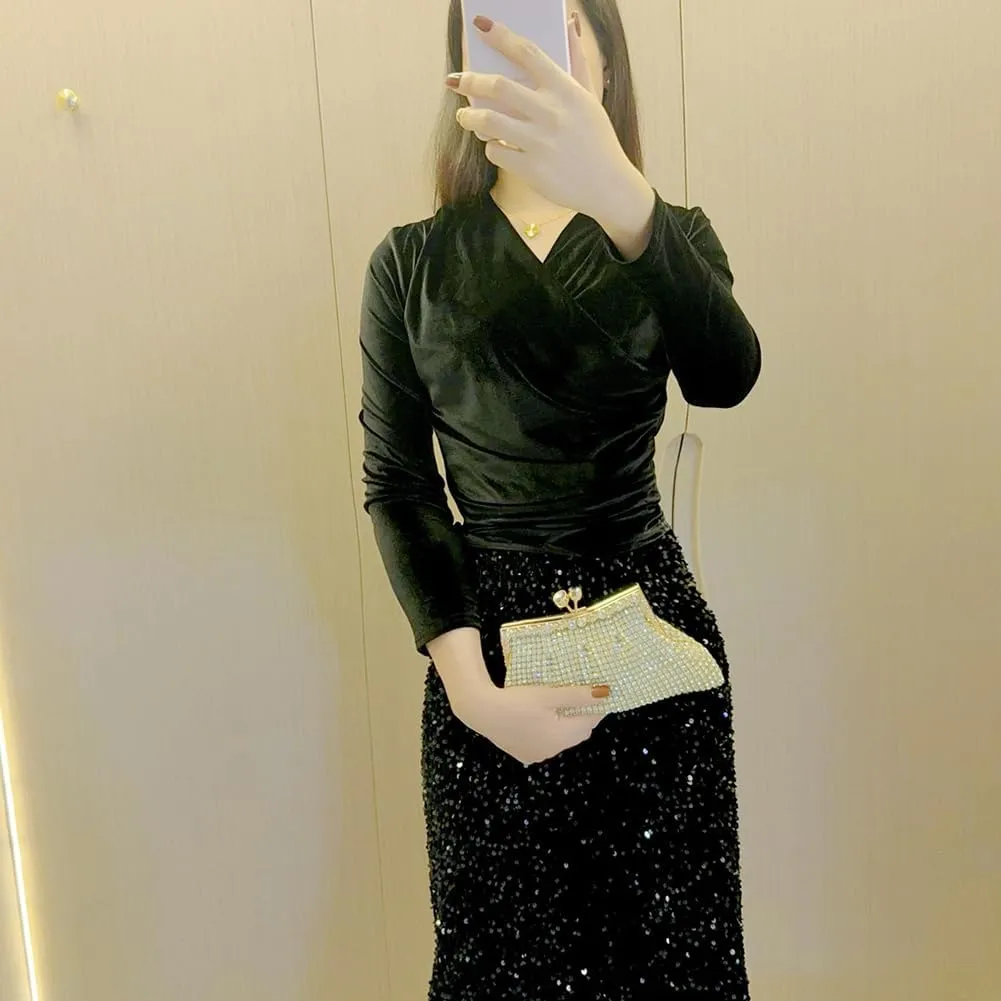 Women's Rhinestone Clutch Purse Crystal Handle Evening Bag Elegant Wedding Cocktail Party Bridal Prom Club Handbag