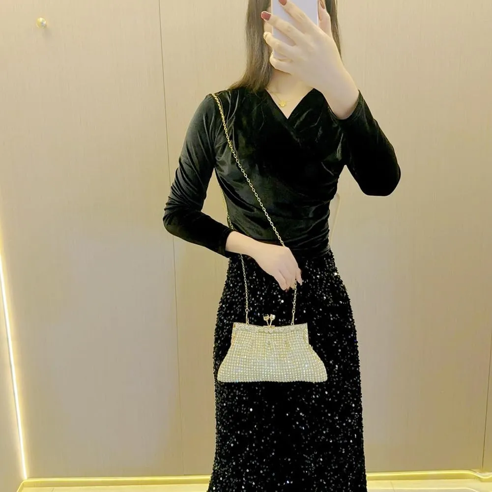 Women's Rhinestone Clutch Purse Crystal Handle Evening Bag Elegant Wedding Cocktail Party Bridal Prom Club Handbag