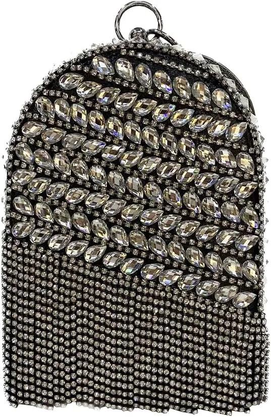 Women's Rhinestone Tassel Clutch Purse Crystal Ring Handle Evening Bag Elegant Wedding Prom Club Cocktail Party Handbag