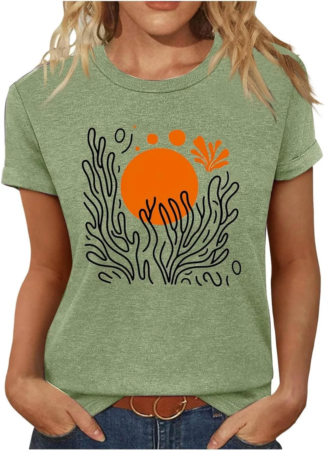 Womens Summer Tops 2025 Boho Vintage Floral Graphic Basic Tees Crewneck Short Sleeve Shirts