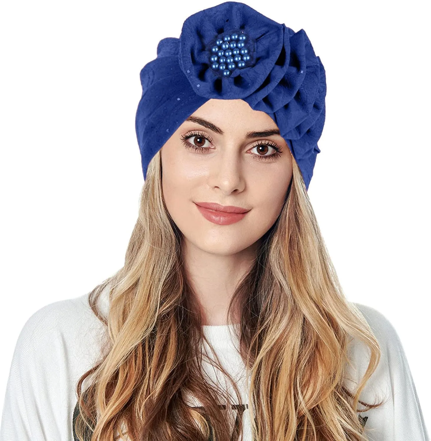 Womens Vintage Knot Turban Flower Hats Head Wrap Scarf, Pre-Tied Africa Boho Bonnet Retro Elastic Headwrap