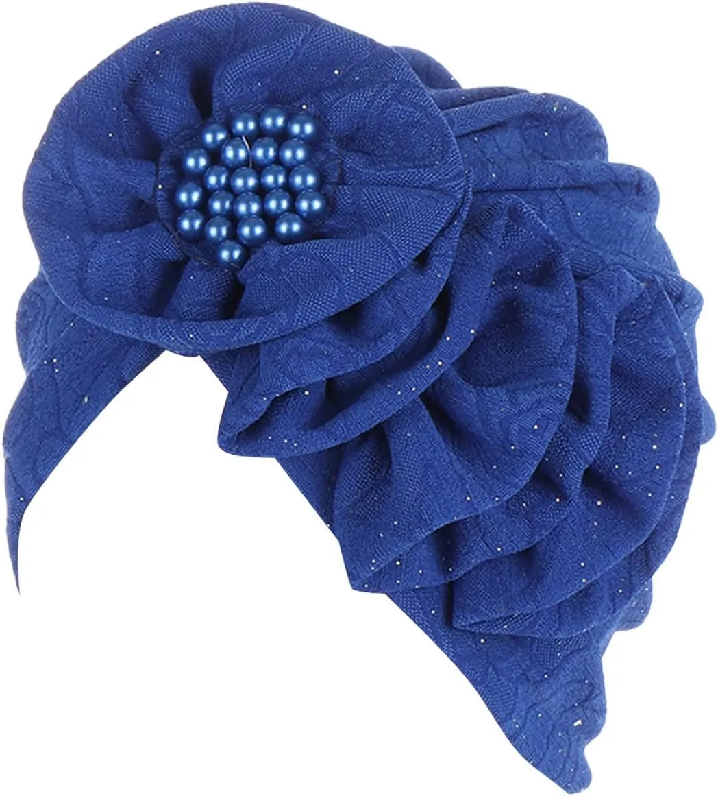 Womens Vintage Knot Turban Flower Hats Head Wrap Scarf, Pre-Tied Africa Boho Bonnet Retro Elastic Headwrap