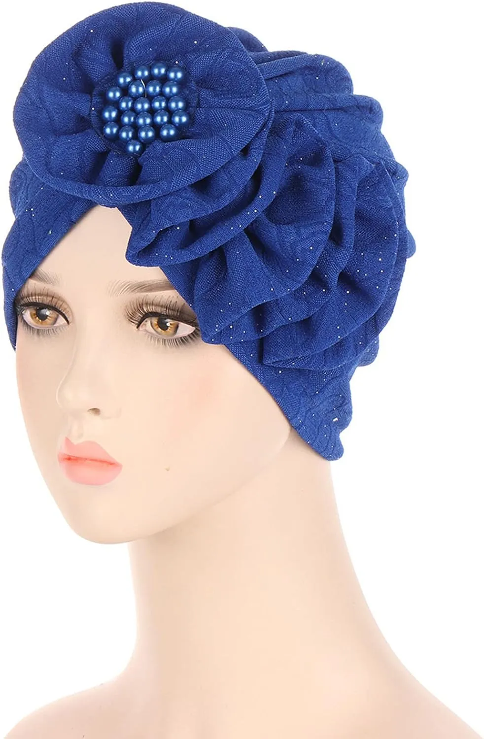 Womens Vintage Knot Turban Flower Hats Head Wrap Scarf, Pre-Tied Africa Boho Bonnet Retro Elastic Headwrap