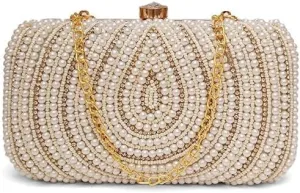 Women's White Hand Embroidery Box Clutch Purse Bag with detachable Sling