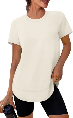 Womens Workout Tops Short Sleeve Shirts with Sun Protection Trendy Spring Summer Outfits S-3XL