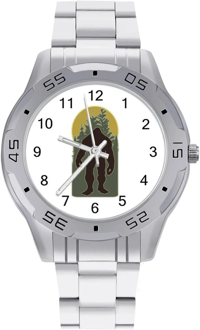 Woodsy Bigfoot Stainless Steel Metal Strap Simple Business Watches for Men Easy Reader Work Casual Watch